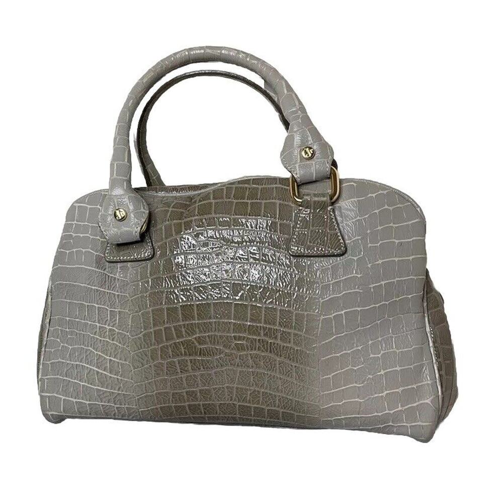 VTG Jenrigo Croc Embossed Taupe Leather Handbag Satchel Made Italy Med Size